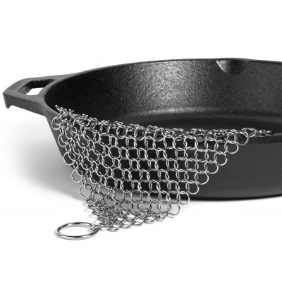 Stainless Steel Cast Iron Skillet Cleaner Chain mail Cleaning Scrubber With Hanging Ring for Cast Iron Pan